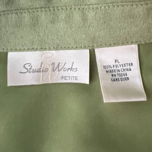 studio works petite textured apple green button front shirt Cuff sleeve sz pl - Picture 8 of 11